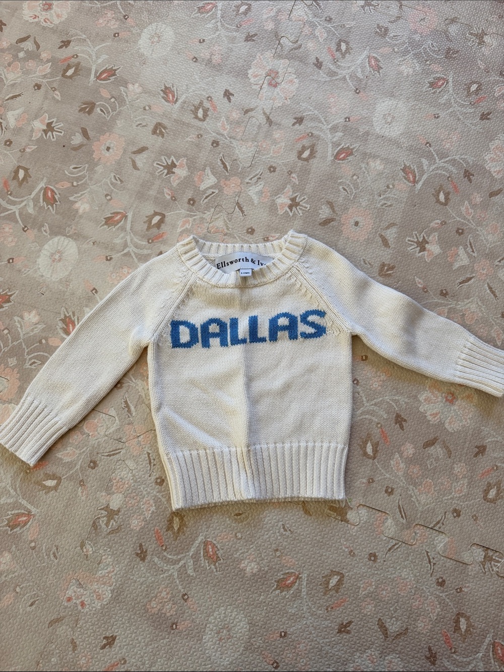 Ellsworth & Ivey Kids Cream Crewneck Sweater with Blue 'DALLAS' Logo